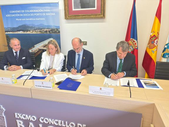 Imagen de la noticia:Portos de Galicia, el ayuntamiento de Baiona y la Fundación Sabadell firman el convenio para la mejora del muelle de A Doca ...