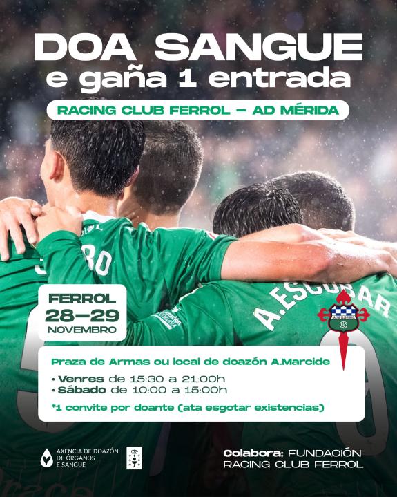 Imaxe da nova:A Axencia de Doazón de Órganos e Sangue e a Fundación Racing Club Ferrol convidan aos cidadáns a participar nas campañas de doazón ...