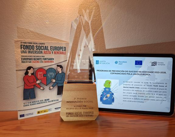 Imaxe da nova:A Xunta é premiada no ámbito da innovación social pola súa xestión do Fondo Social Europeo Plus no pioneiro programa YAM, que promo...