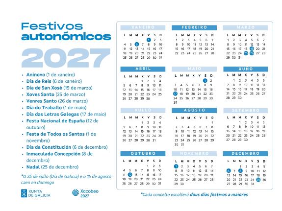 Imagen de la noticia:Rueda anuncia que la Xunta aprueba el calendario laboral para 2027 con el 19 de marzo y el 17 de mayo como festivos propios