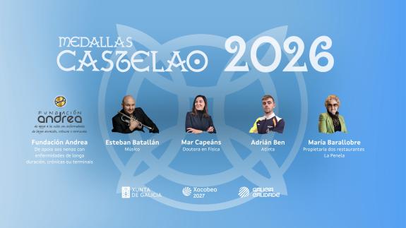 Imaxe da nova:Rueda anuncia a concesión das Medallas Castelao 2026 á Fundación Andrea, Esteban Batallán, Mar Capeáns, Adrián Ben e María Barallob...