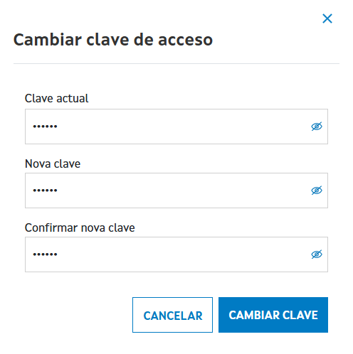 Formulario de cambio da clave de acceso