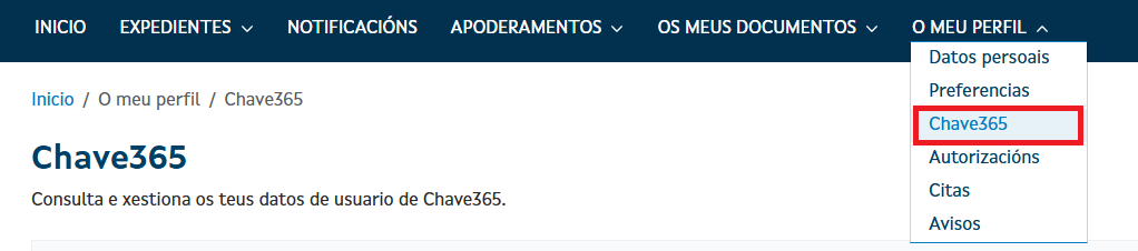 Acceso a Chave365 no perfil