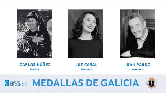 Imagen de la noticia:Rueda anuncia la concesión de las Medallas de Oro de Galicia de este año a los músicos Juan Pardo, Luz Casal y Carlos Núñez