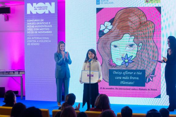 Imaxe da nova:A Xunta louva os traballos gráficos de 11 centros educativos galegos por amosar o seu compromiso cun futuro libre de violencia cont...