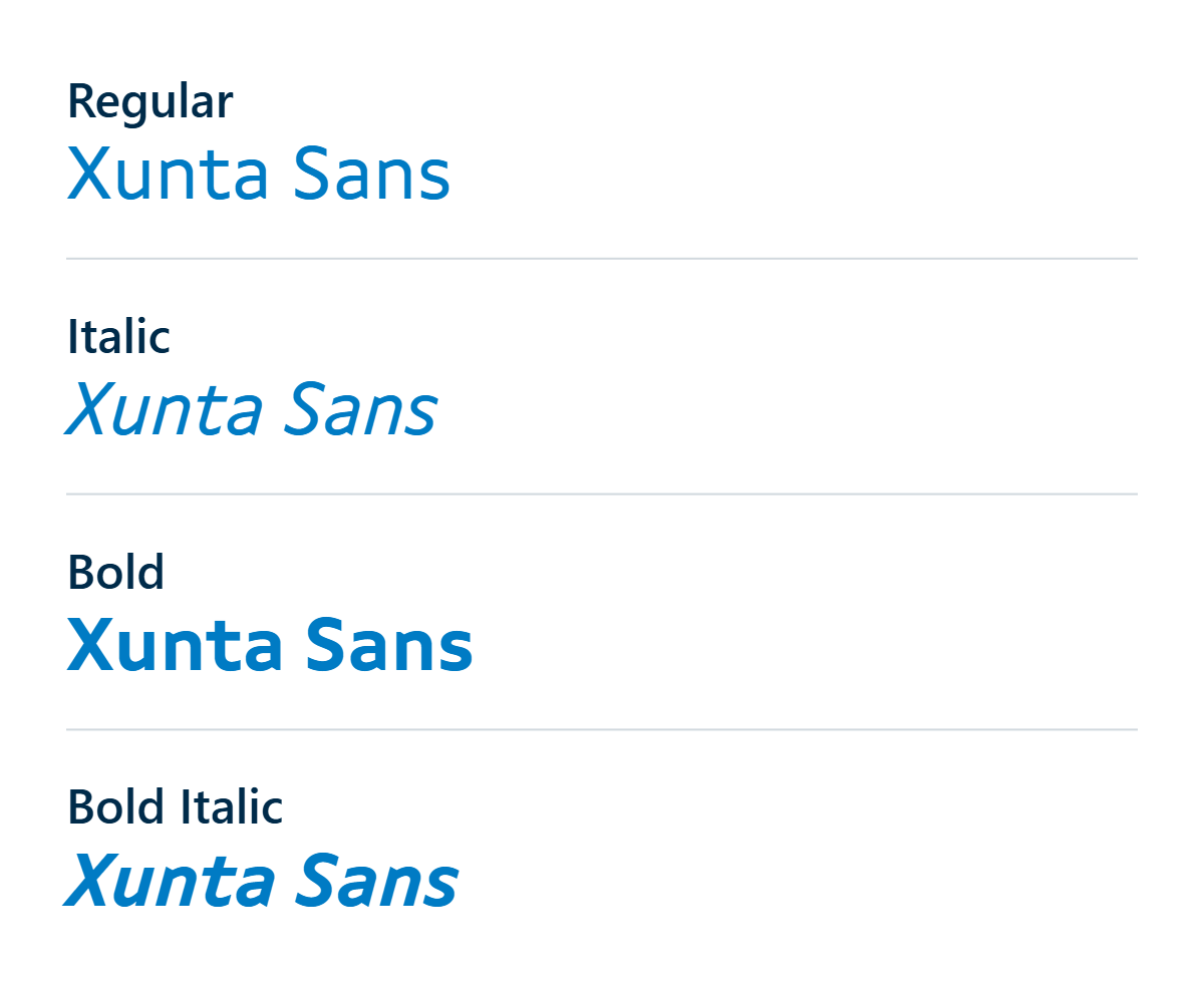 Representación gráfica da familia tipográfica Xunta Sans