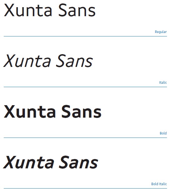 Representación gráfica da familia tipográfica Xunta Sans